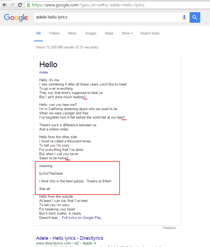 Misbehavior By Google Lyrics One Box Result Yvo Schaap